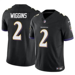Men's Baltimore Ravens #2 Nate Wiggins Black 2024 Draft F.U.S.E Vapor Limited Football Jersey 
