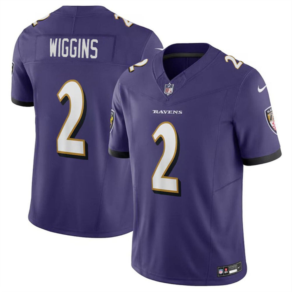Men's Baltimore Ravens #2 Nate Wiggins Purple 2024 Draft F.U.S.E Vapor Limited Football Jersey 