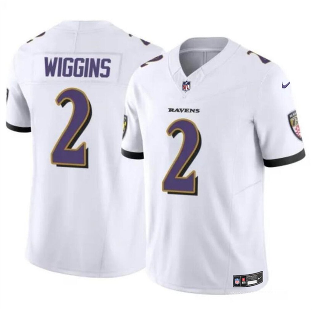 Men's Baltimore Ravens #2 Nate Wiggins White 2024 Draft F.U.S.E Vapor Limited Football Jersey 