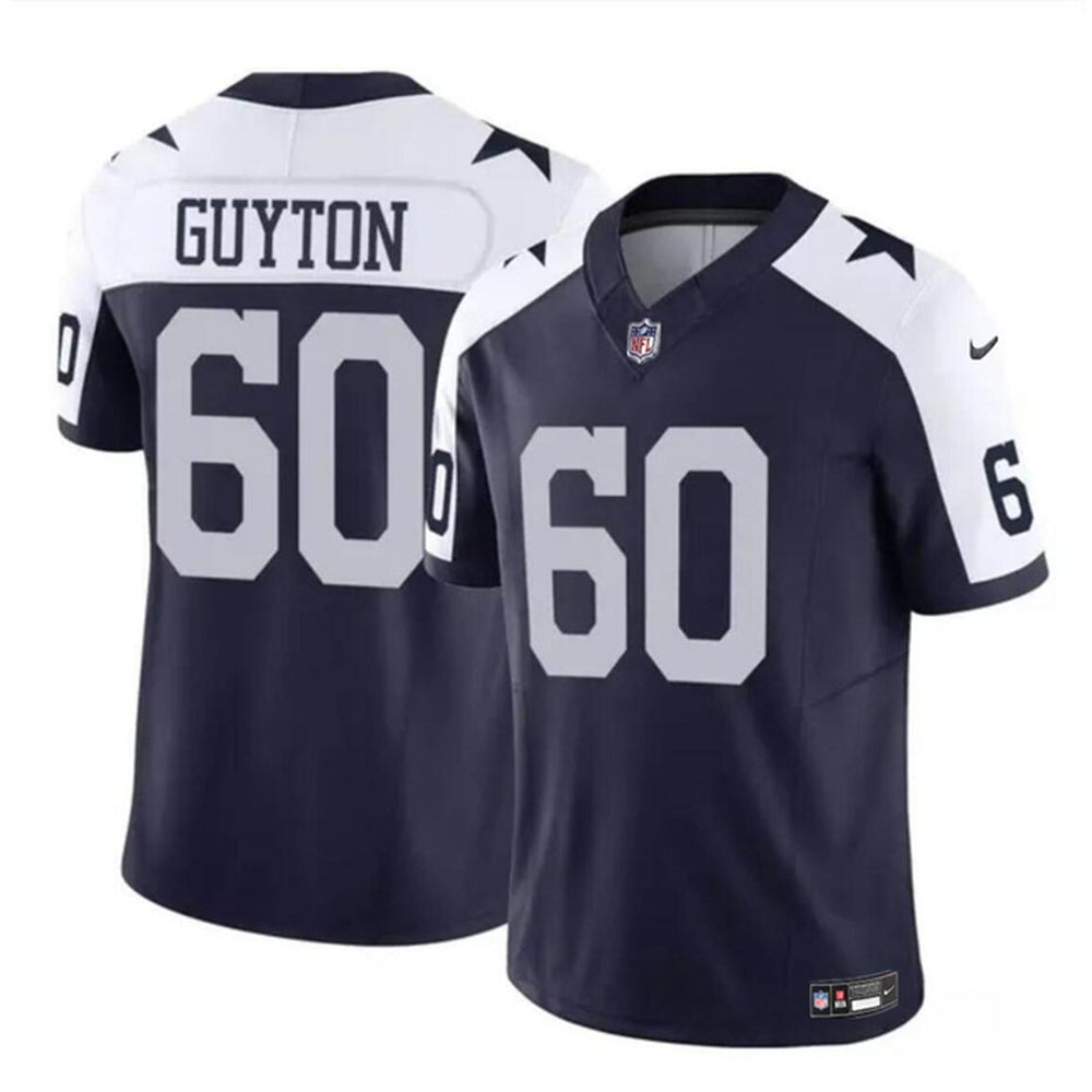 Men's Dallas Cowboys #60 Tyler Guyton Navy/White 2024 Draft F.U.S.E Thanksgiving Vapor Untouchable Limited Stitched Football Jersey 