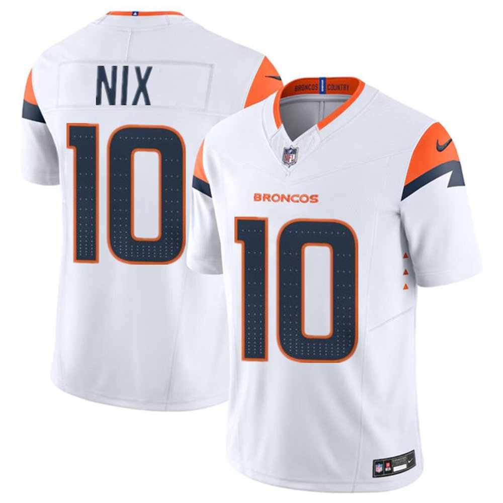 Men's Denver Broncos #10 Bo Nix White 2024 Draft F.U.S.E. Vapor Limited Stitched Football Jersey 