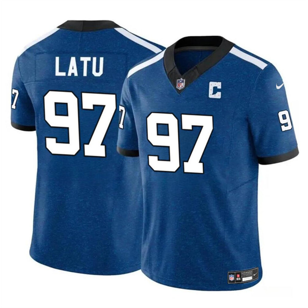 Men's Indianapolis Colts #97 Laiatu Latu Blue 2024 Draft F.U.S.E. Thowback Vapor Limited Stitched Football Jersey 
