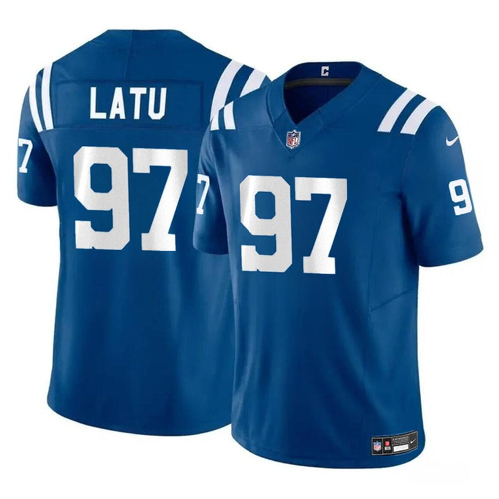 Men's Indianapolis Colts #97 Laiatu Latu Blue 2024 Draft F.U.S.E. Vapor Limited Stitched Football Jersey 