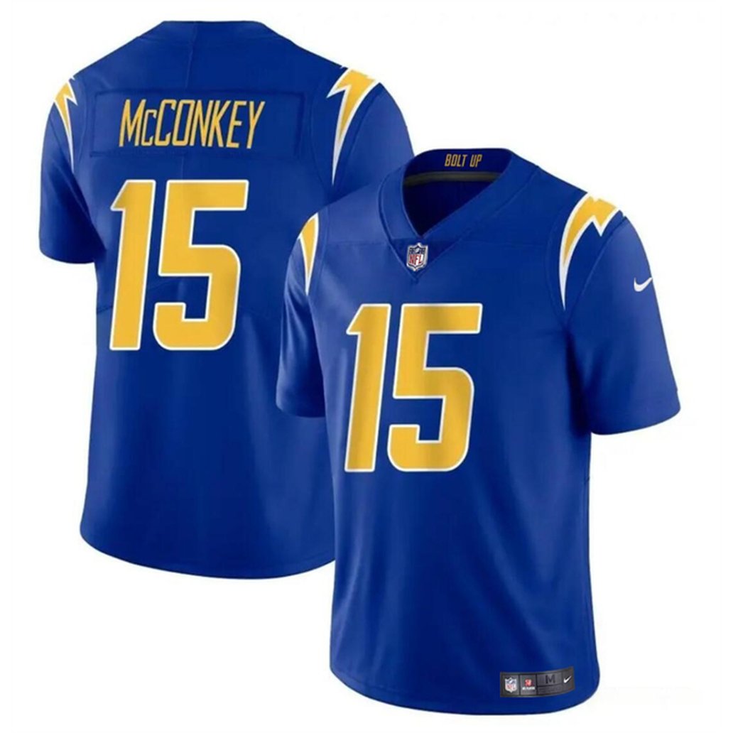 Men's Los Angeles Chargers #15 Ladd McConkey Royal 2024 Draft Vapor Limited Stitched Football Jersey 