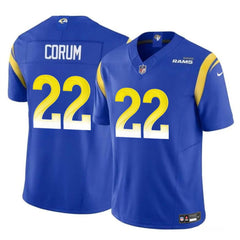 Men's Los Angeles Rams #22 Blake Corum Blue 2024 Draft F.U.S.E Vapor Untouchable Stitched Football Jersey 