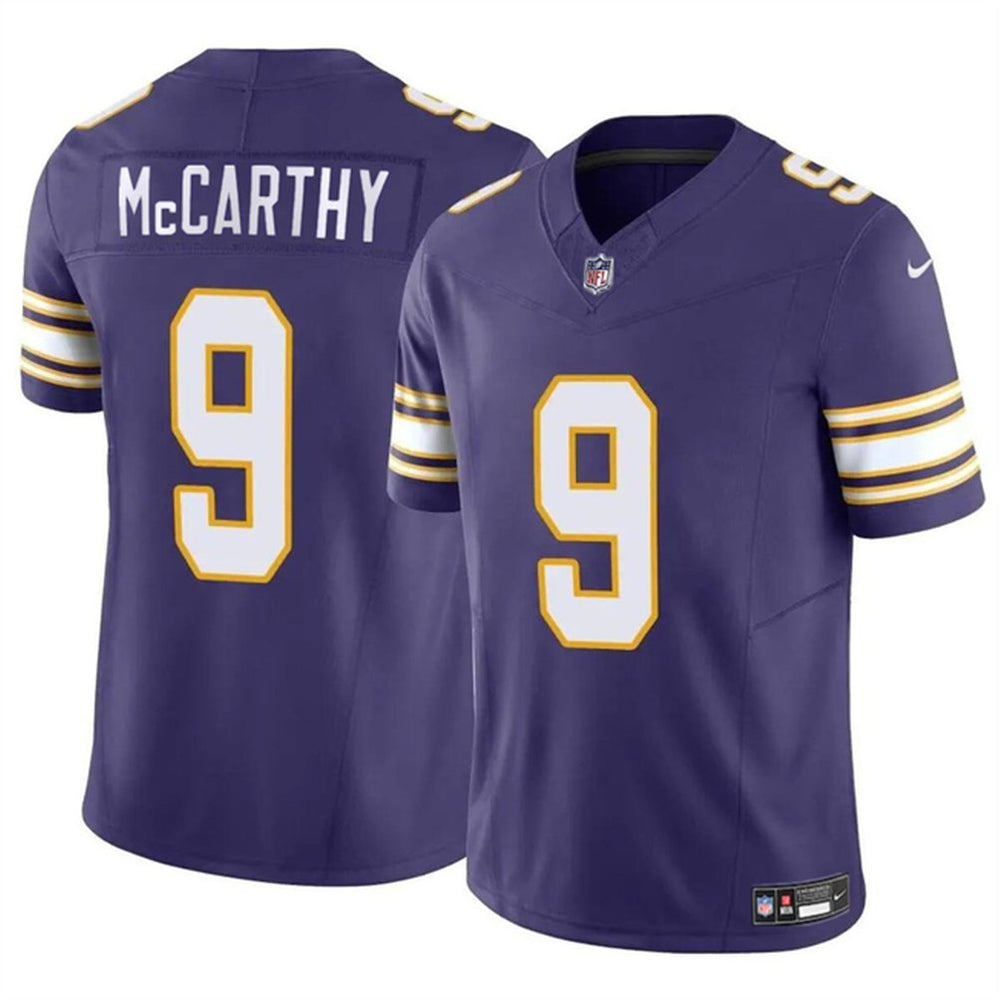 Men's Minnesota Vikings #9 J.J. McCarthy Purple 2024 Draft F.U.S.E. Throwback Vapor Untouchable Limited Stitched Jersey 