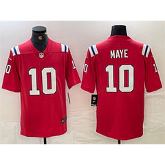 Men's New England Patriots #10 Drake Maye Red 2024 Draft Vapor Limited Stitched Football Jersey 