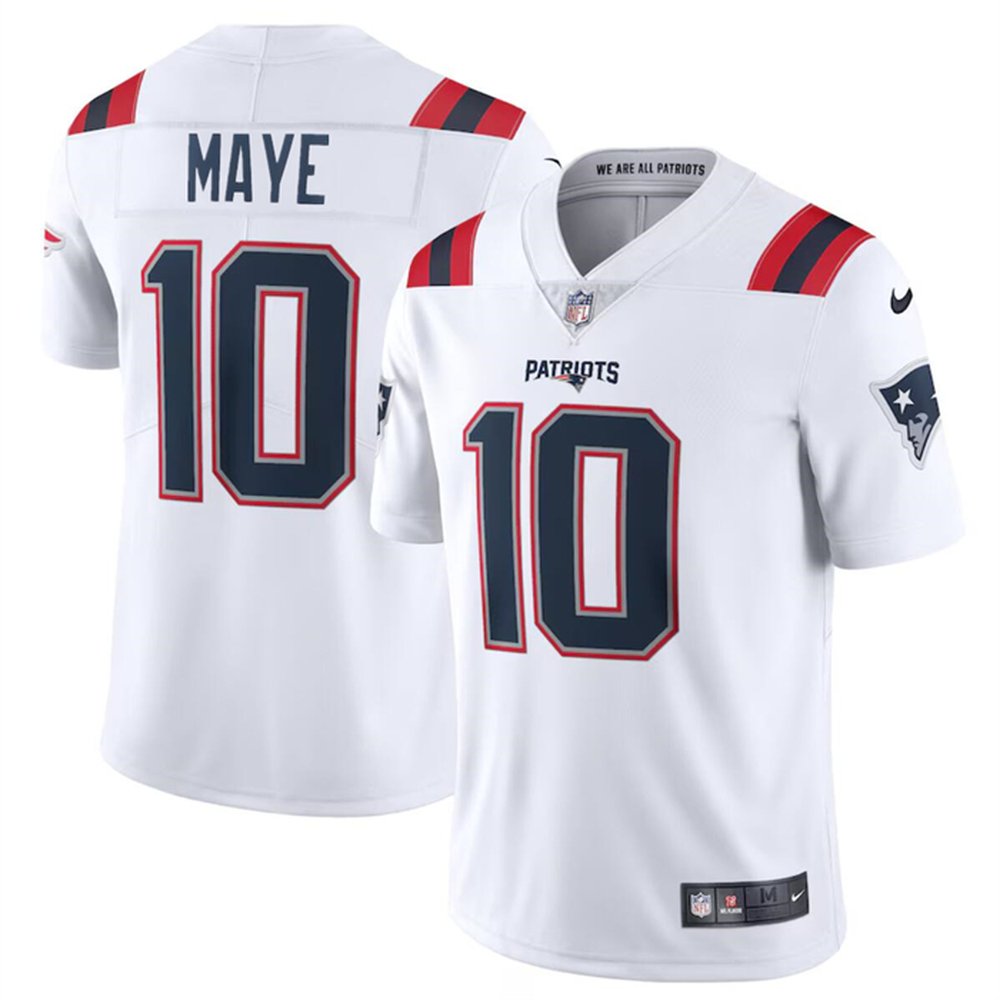 Men's New England Patriots #10 Drake Maye White 2024 Draft Vapor Limited Stitched Football Jersey 