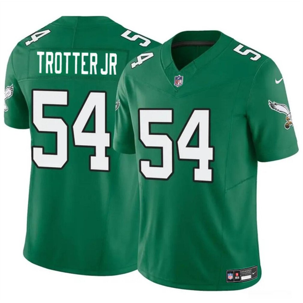 Men's Philadelphia Eagles #54 Jeremiah Trotter Jr Green 2024 Draft F.U.S.E Vapor Untouchable Throwback Limited Stitched Football Jersey 