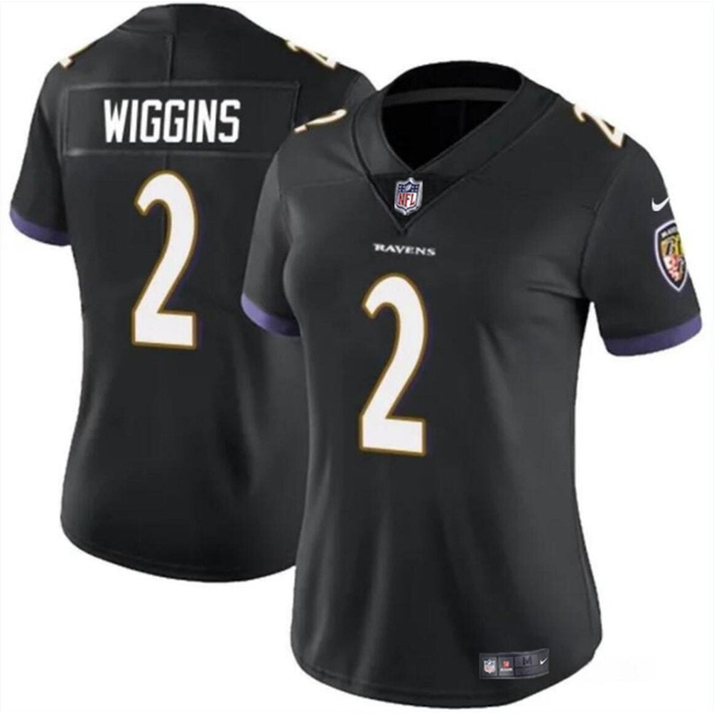 Women's Baltimore Ravens #2 Nate Wiggins Black 2024 Draft Football Jersey(Run Small) 