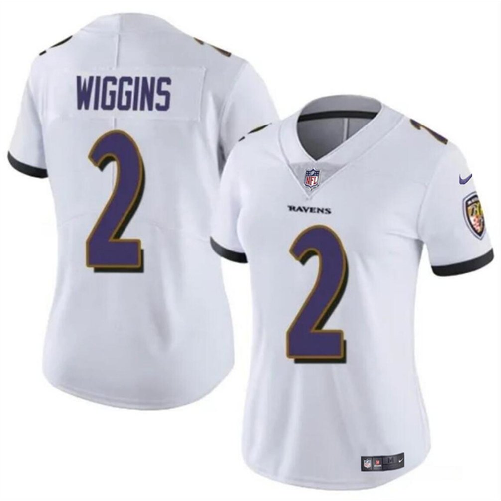 Women's Baltimore Ravens #2 Nate Wiggins White 2024 Draft Football Jersey(Run Small) 