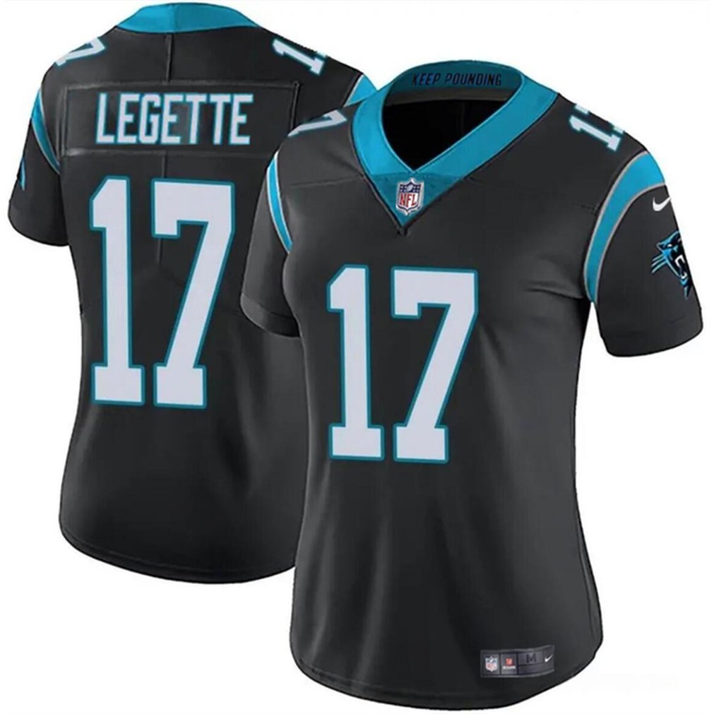 Women's Carolina Panthers #17 Xavier Legette Black 2024 Draft Vapor Stitched Jersey(Run Small) 