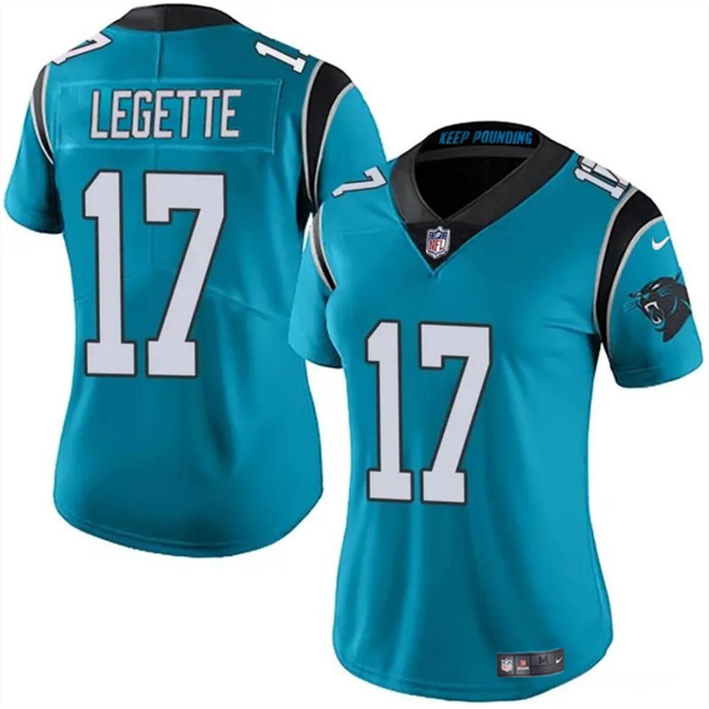 Women's Carolina Panthers #17 Xavier Legette Blue 2024 Draft Vapor Stitched Jersey(Run Small) 