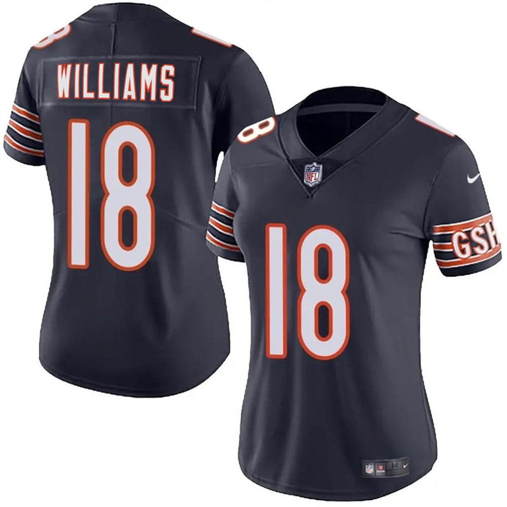 Women's Chicago Bears #18 Caleb Williams Navy 2024 Draft Vapor Stitched Jersey(Run Small) 