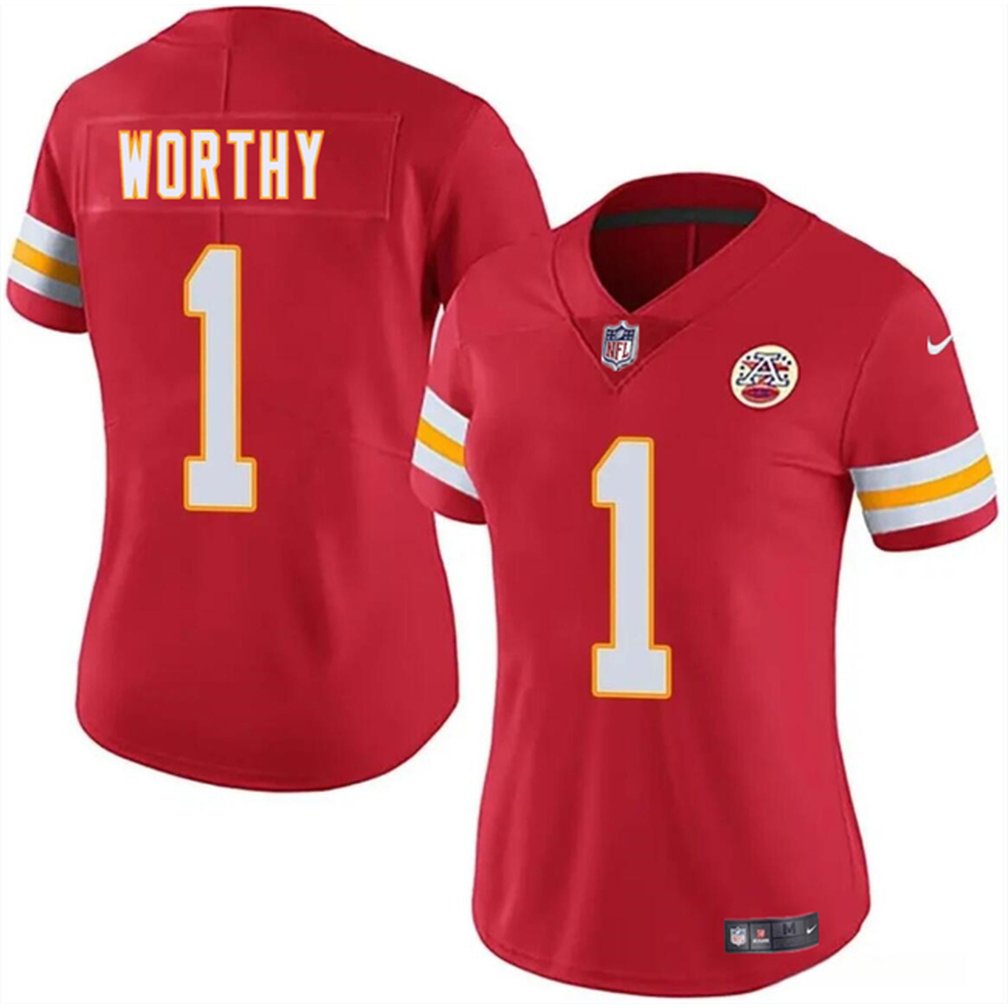 Women's Kansas City Chiefs #1 Xavier Worthy Red 2024 Draft Vapor Untouchable Limited Stitched Jersey(Run Small) 