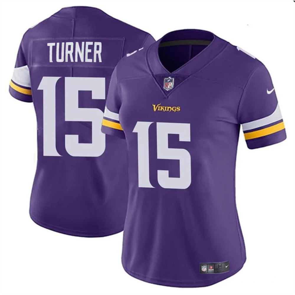 Women's Minnesota Vikings #15 Dallas Turner Purple 2024 DraftVapor Stitched Jersey(Run Small) 