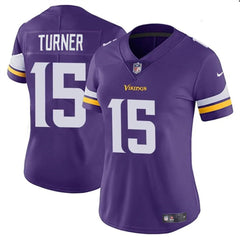Women's Minnesota Vikings #15 Dallas Turner Purple 2024 DraftVapor Stitched Jersey(Run Small) 