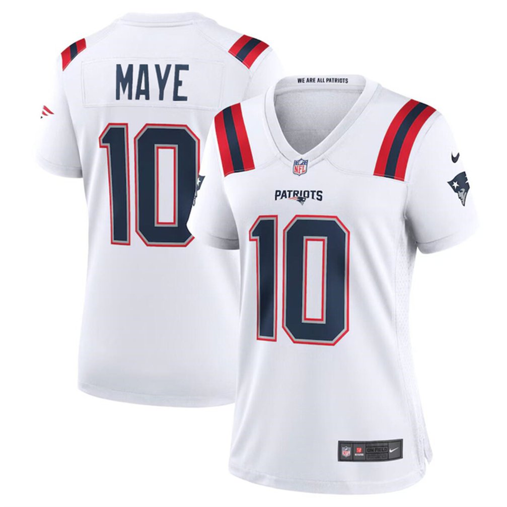 Women's New England Patriots #10 Drake Maye 2024 Draft White Stitched Jersey(Run Small) 