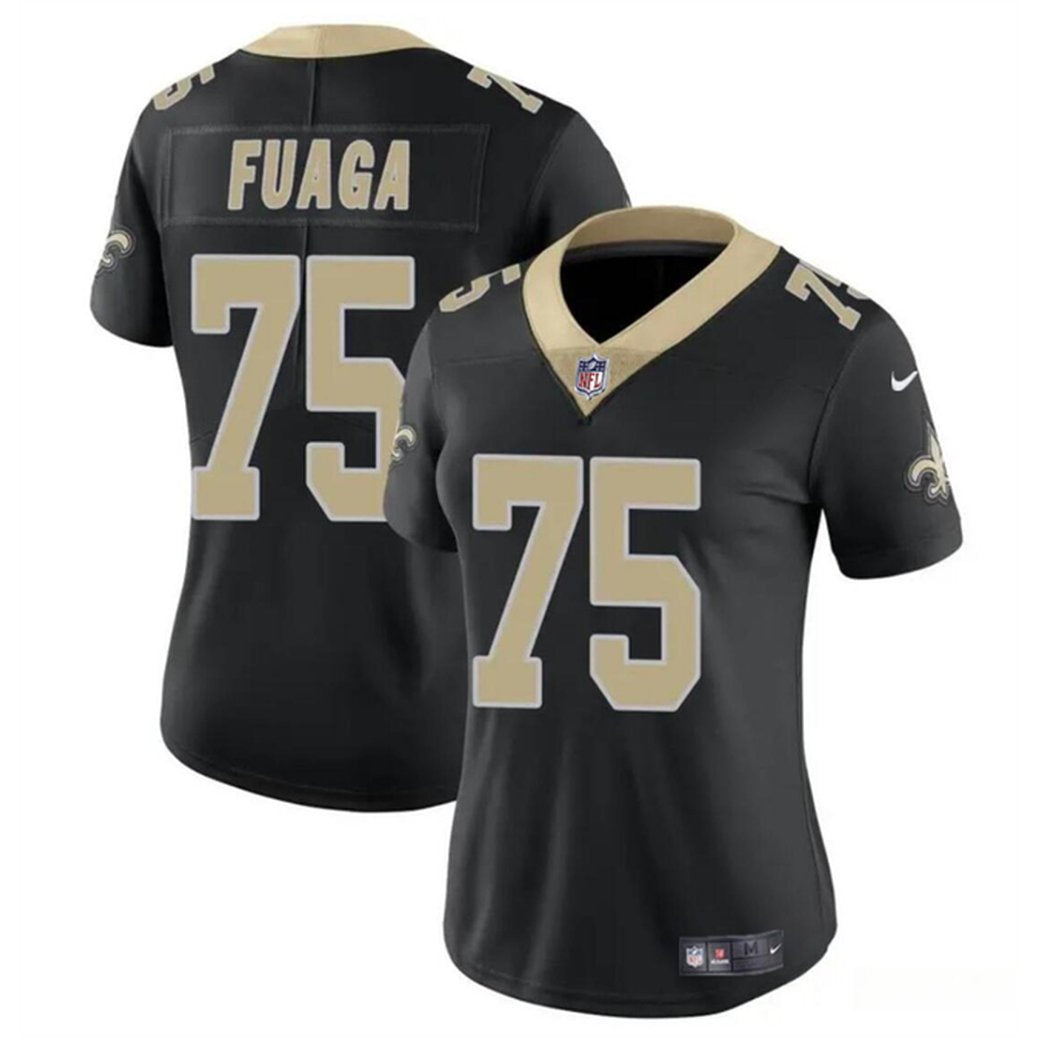 Women's New Orleans Saints #75 Taliese Fuaga Black 2024 Draft Vapor Stitched Game Jersey(Run Small) 
