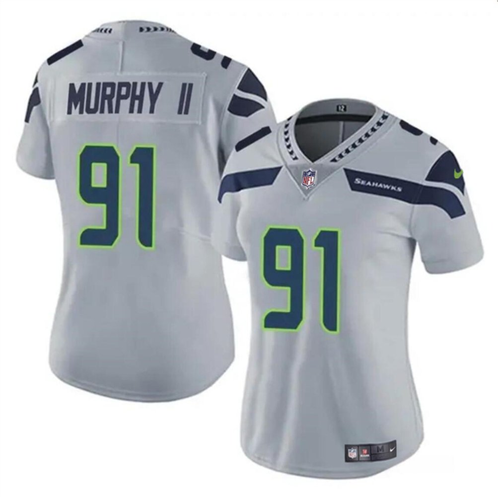 Women's Seattle Seahawks #91 Byron Murphy II 2024 Draft Grey Vapor Limited Stitched Football Jersey(Run Small) 