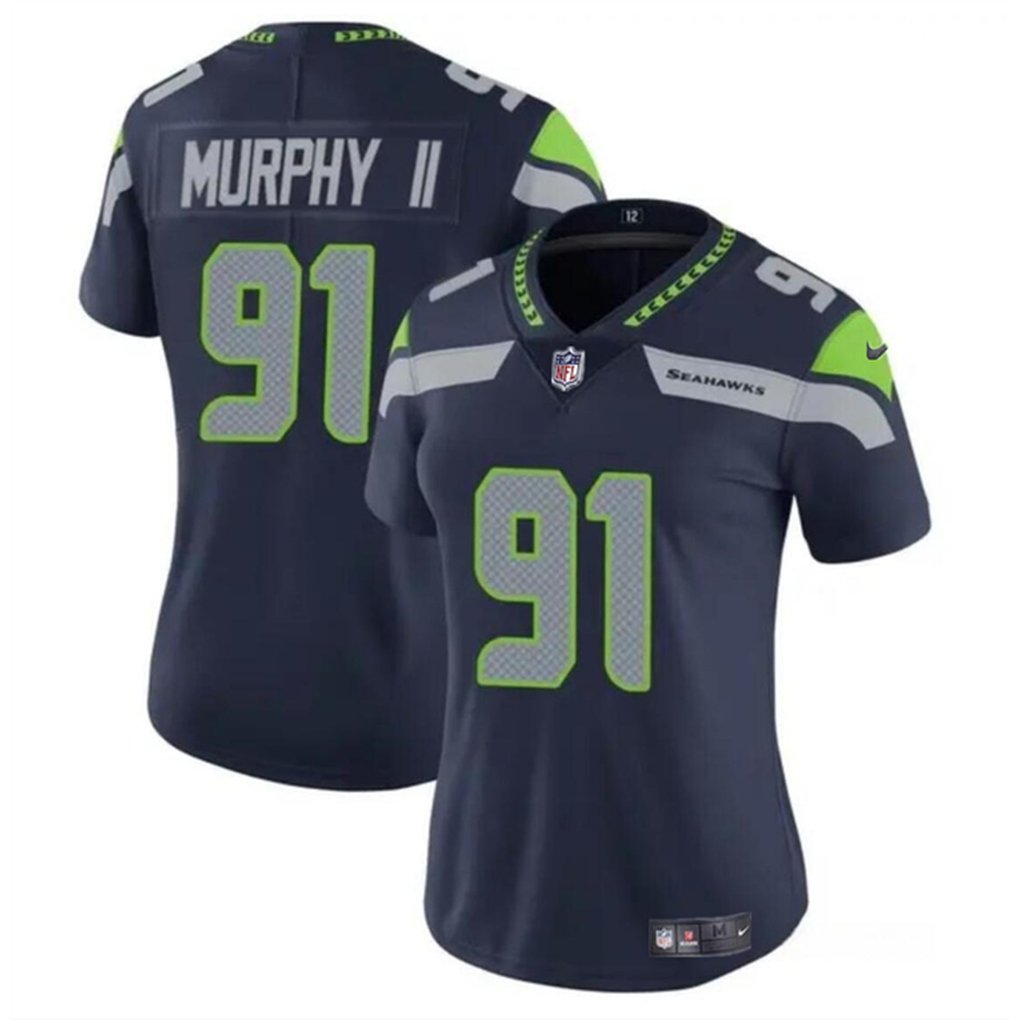 Women's Seattle Seahawks #91 Byron Murphy II 2024 Draft Navy Vapor Limited Stitched Football Jersey(Run Small) 