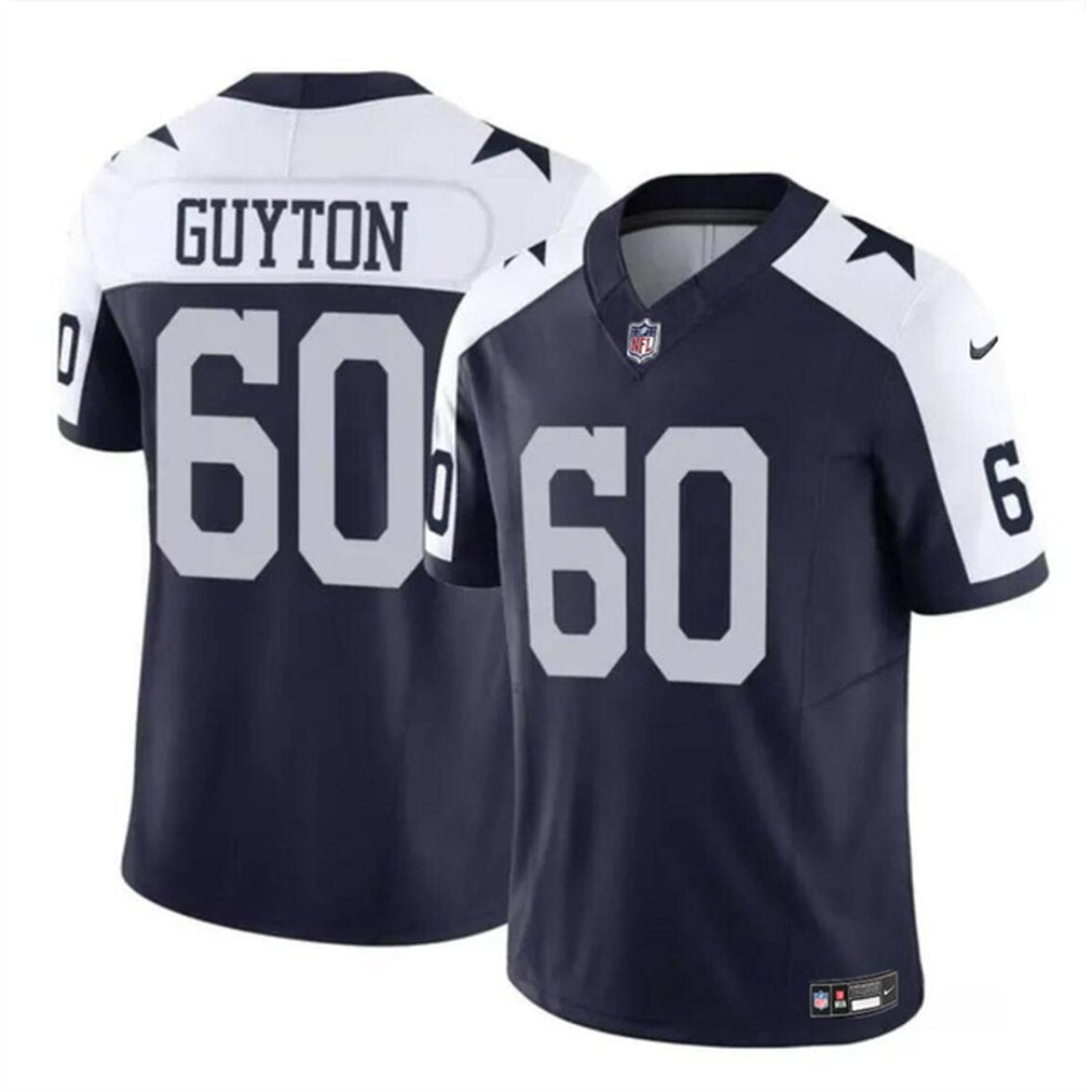 Youth Dallas Cowboys #60 Tyler Guyton Navy/White 2024 Draft F.U.S.E Thanksgiving Vapor Untouchable Limited Stitched Football Jersey 