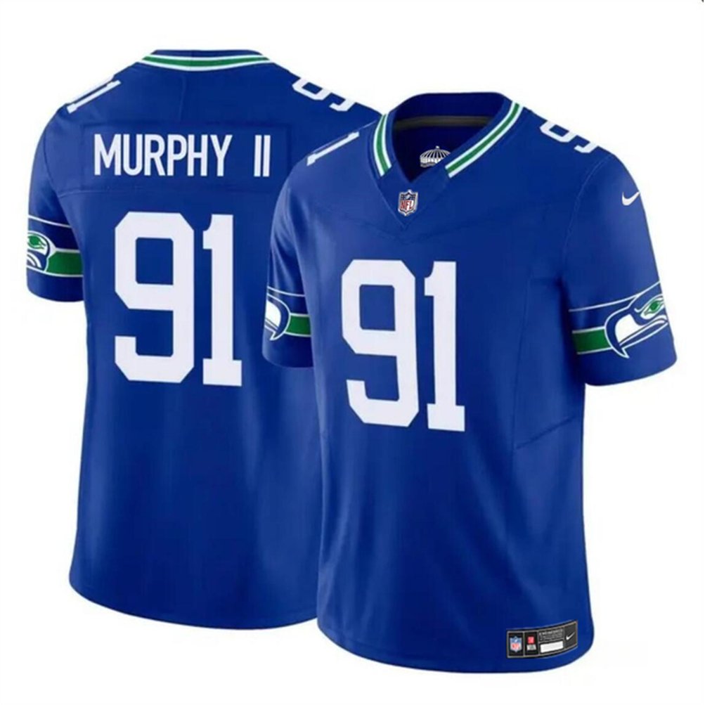 Youth Seattle Seahawks #91 Byron Murphy II Royal 2024 Draft F.U.S.E Throwback Vapor Limited Stitched Football Jersey 