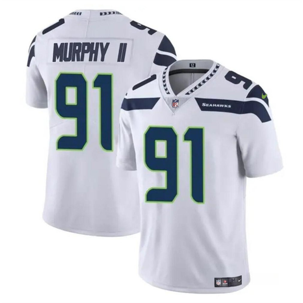 Youth Seattle Seahawks #91 Byron Murphy II White 2024 Draft Vapor Limited Stitched Football Jersey 