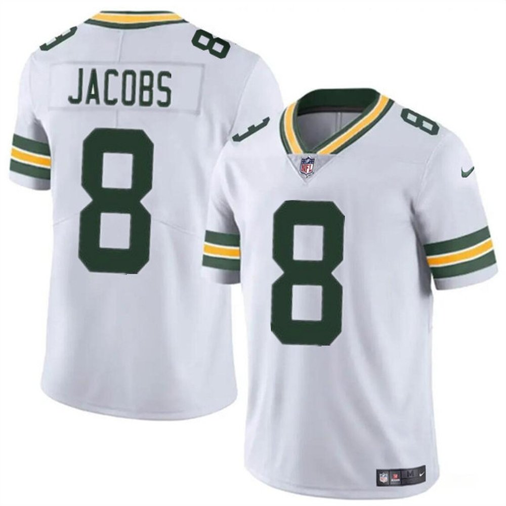 Men's Green Bay Packers #8 Josh Jacobs White Vapor Limited Stitched Football Jersey 