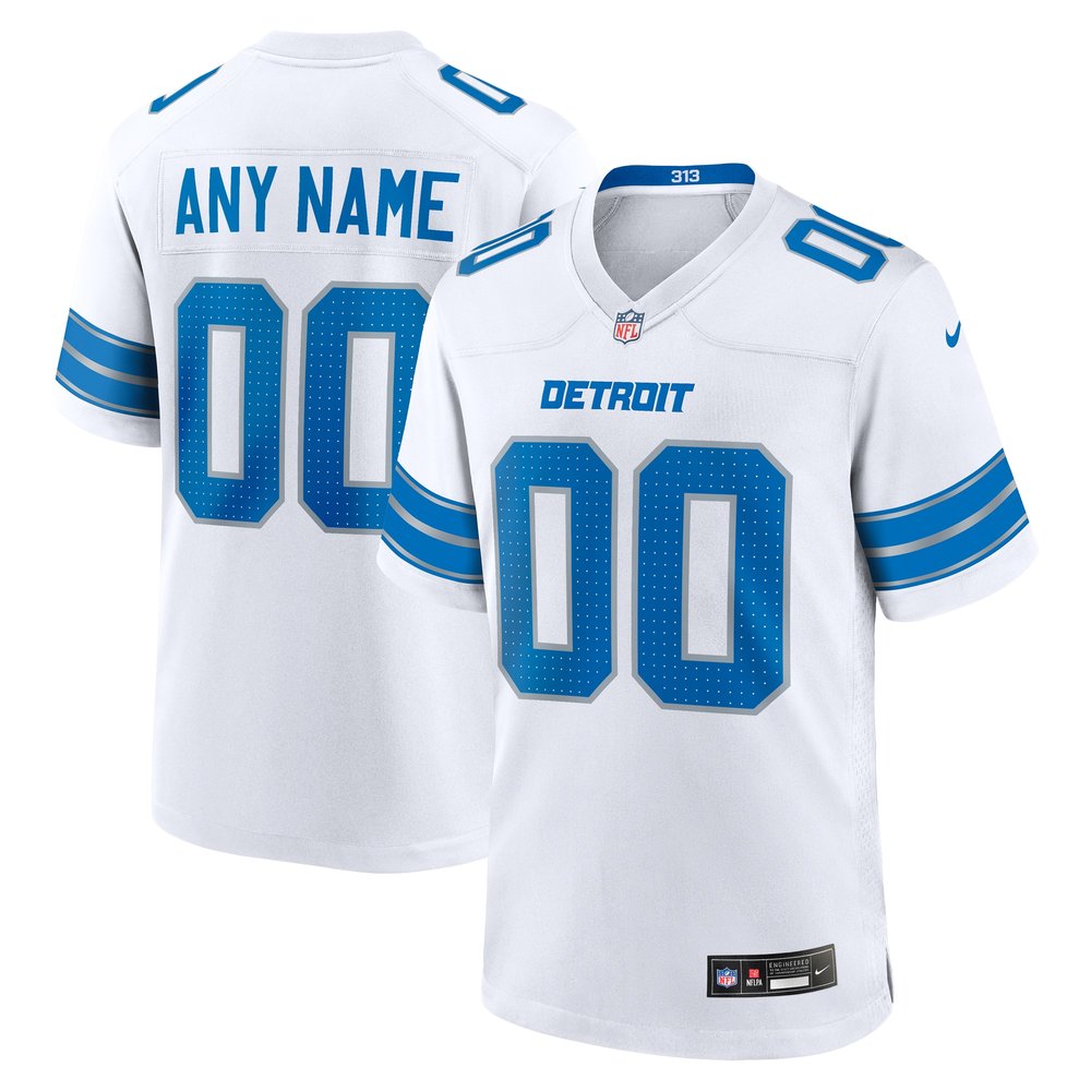 Men's Detroit Lions White Custom Game Jersey 