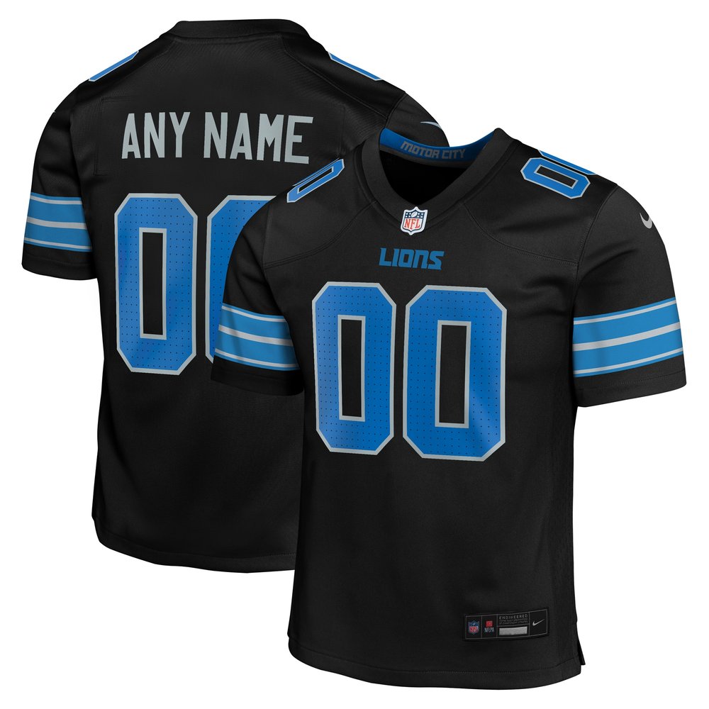 Youth Detroit Lions Black Alternate Custom Game Jersey 