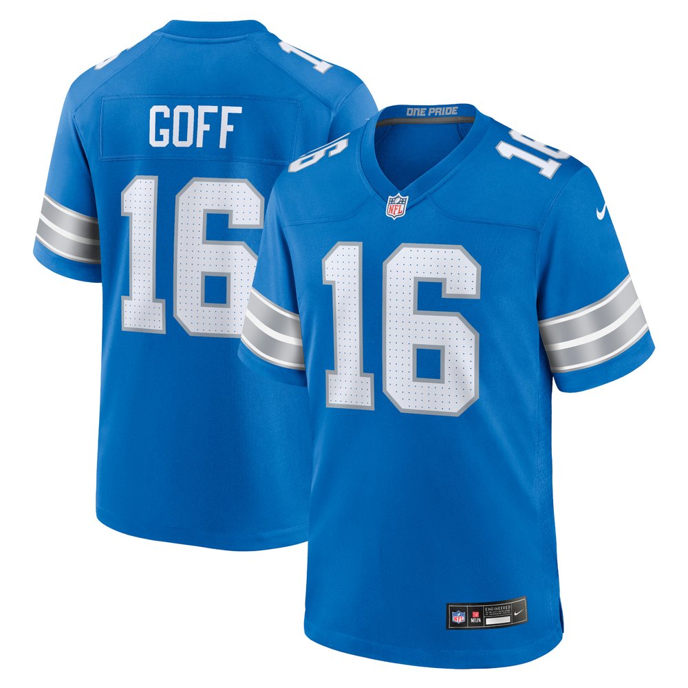 Men's Detroit Lions Jared Goff Blue Game Jersey 