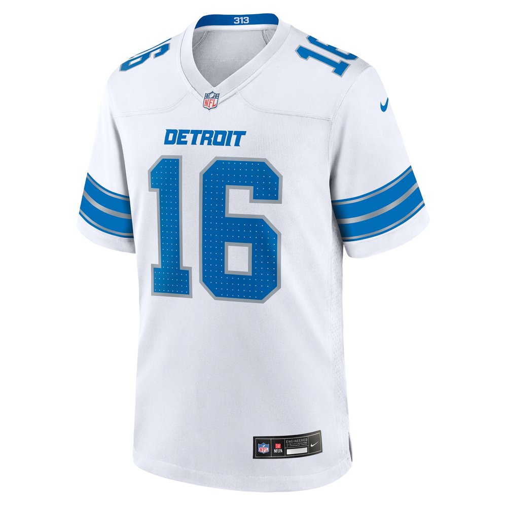 Men's Detroit Lions Jared Goff White Game Jersey 
