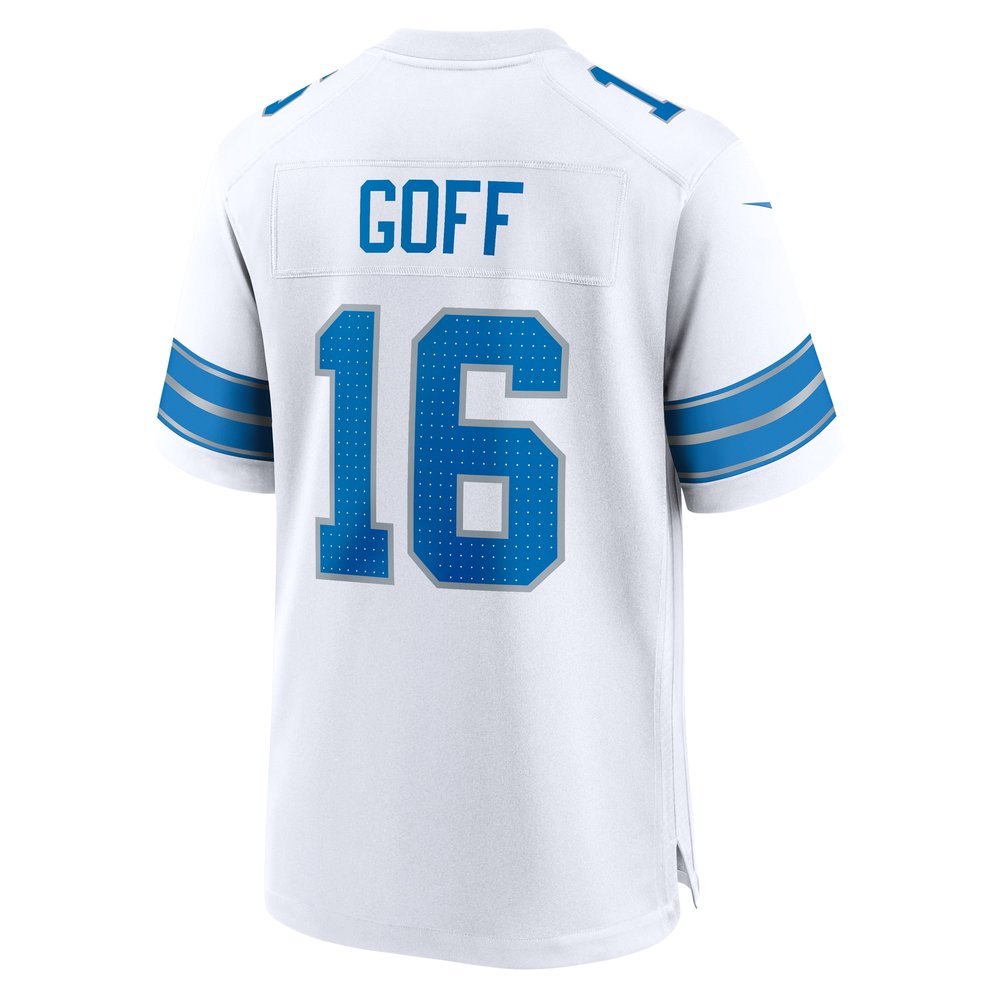 Men's Detroit Lions Jared Goff White Game Jersey 