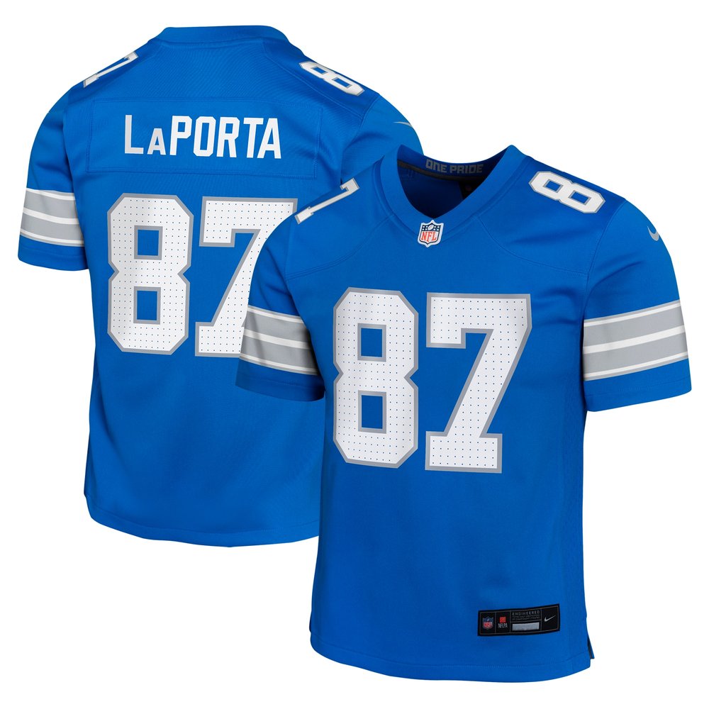 Youth Detroit Lions Sam LaPorta Blue Team Player Game Jersey 