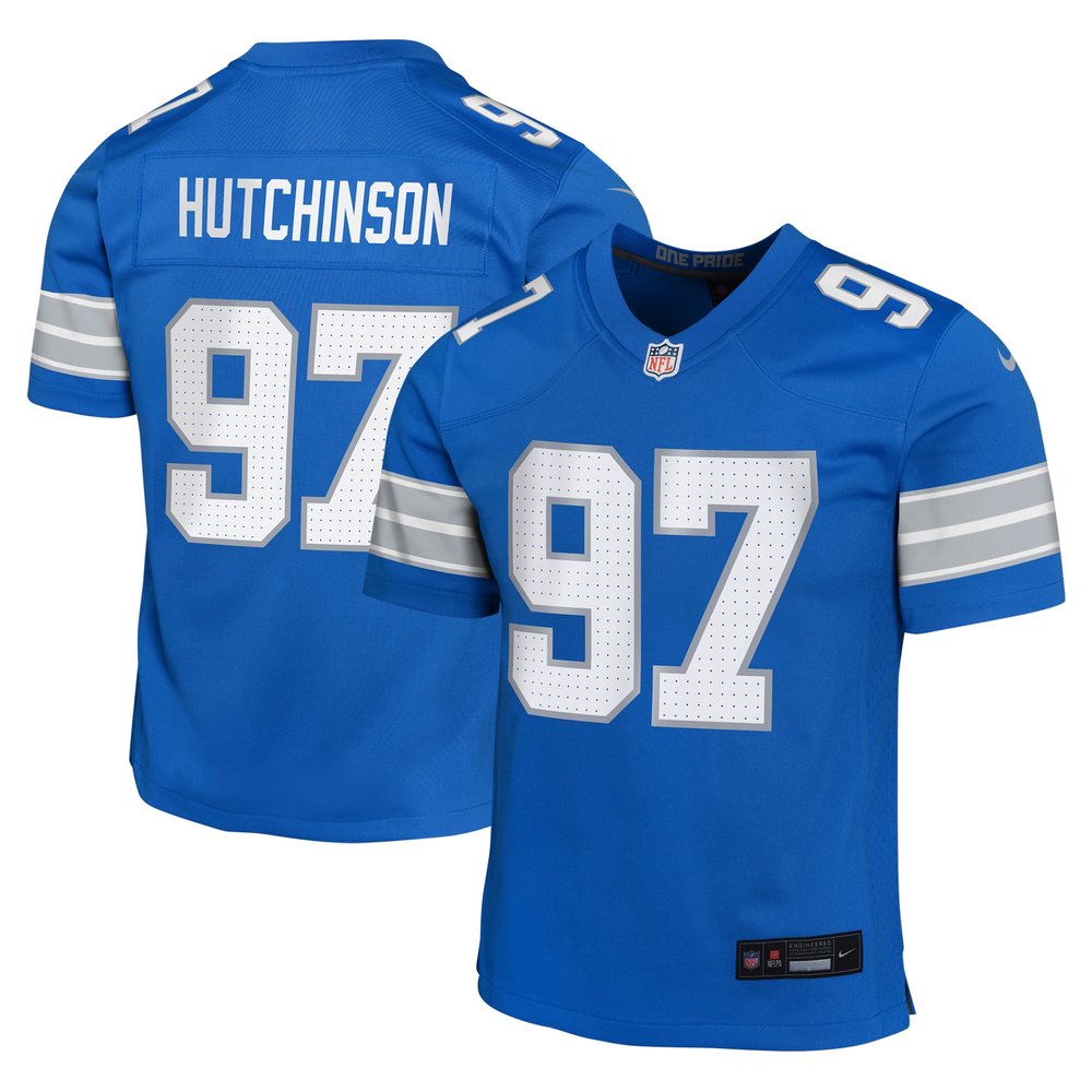 Youth Detroit Lions Aidan Hutchinson Blue Team Player Game Jersey 