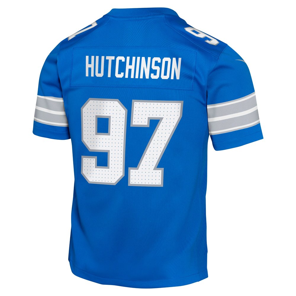 Youth Detroit Lions Aidan Hutchinson Blue Team Player Game Jersey 