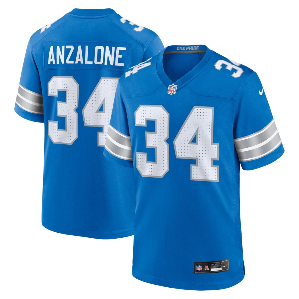 Men's Detroit Lions Alex Anzalone Blue Game Jersey 