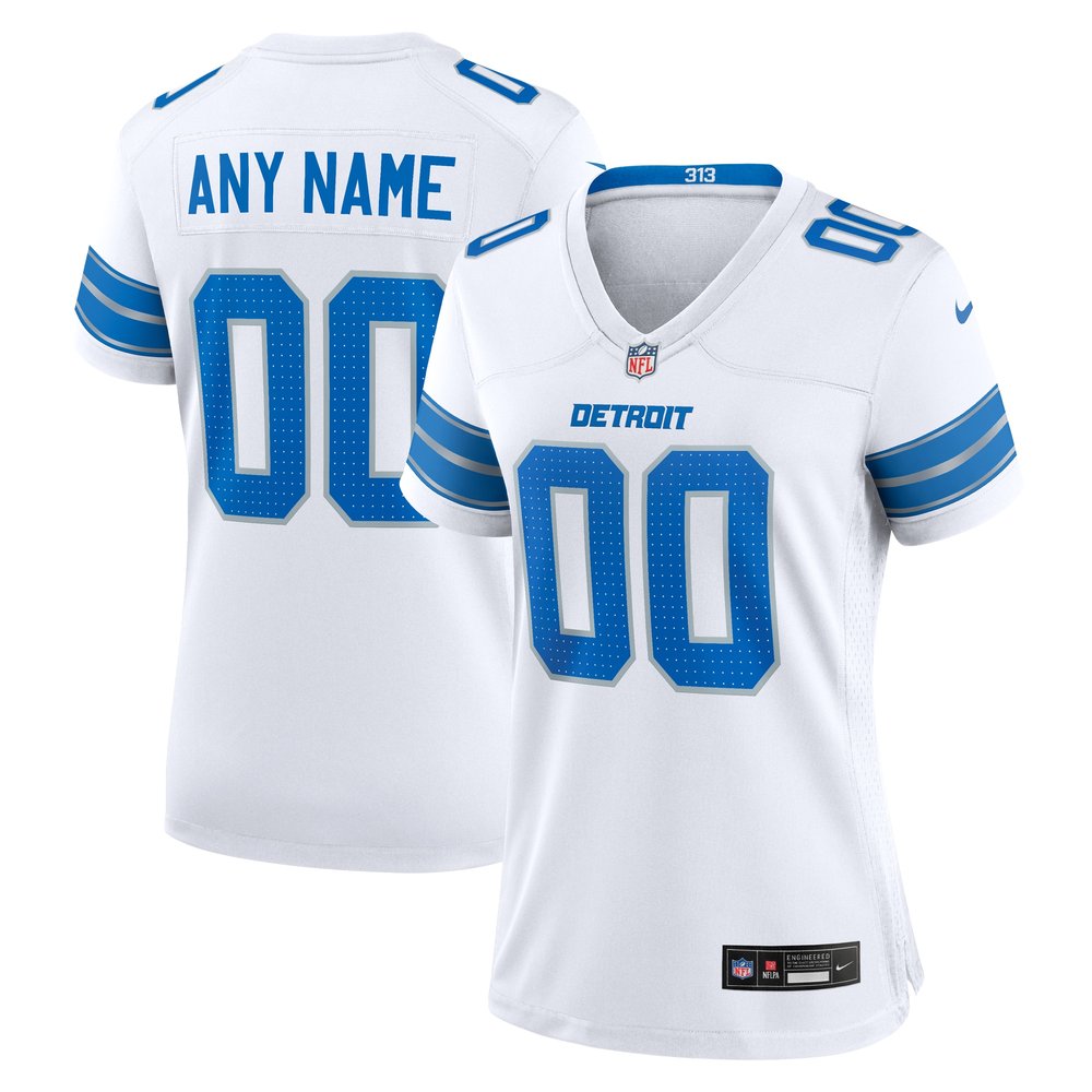 Women's Detroit Lions White Custom Game Jersey 