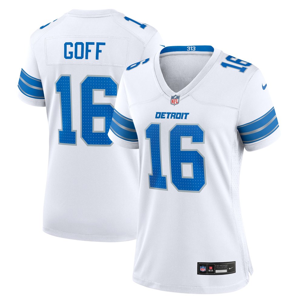 Women's Detroit Lions Jared Goff White Game Jersey 