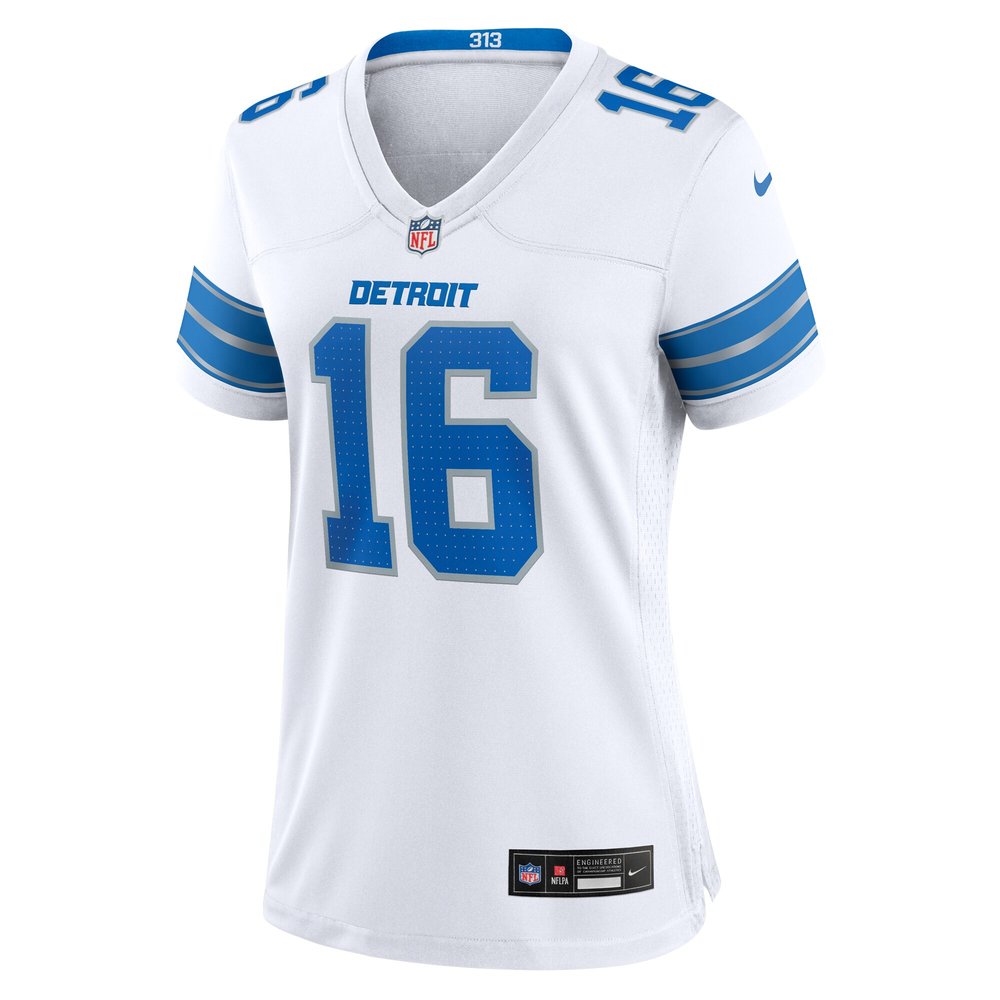 Women's Detroit Lions Jared Goff White Game Jersey 