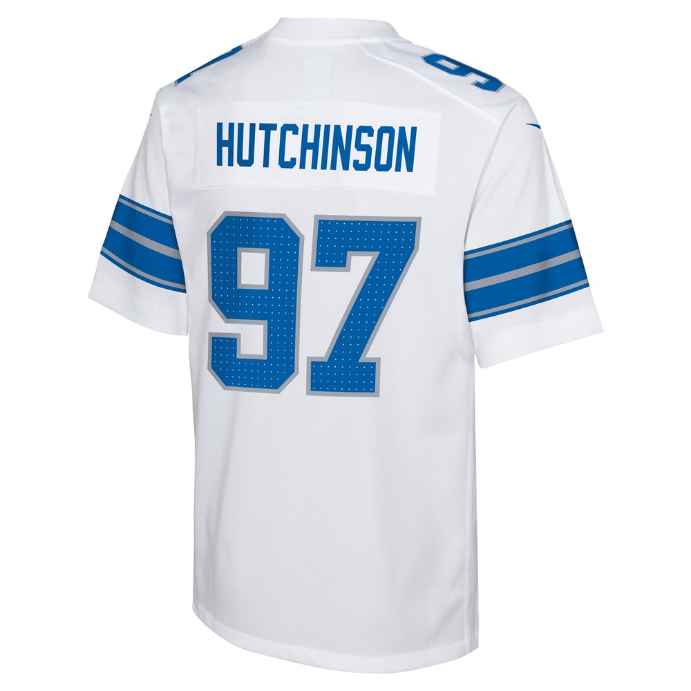 Youth Detroit Lions Aidan Hutchinson White Player Game Jersey 