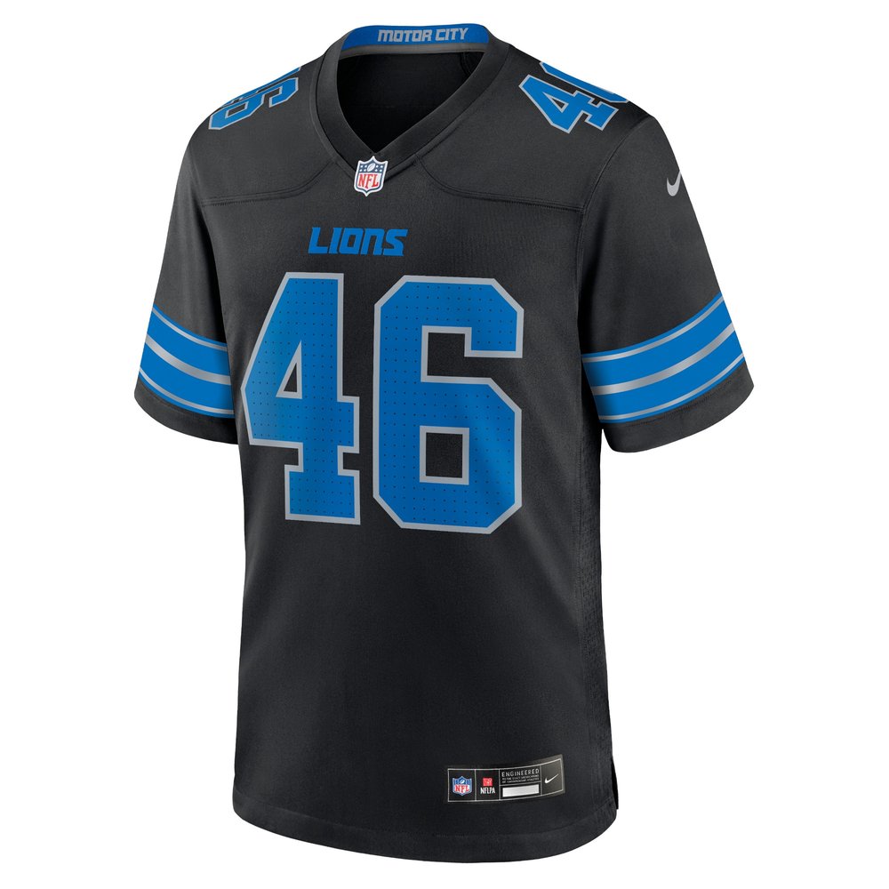 Men's Detroit Lions Jack Campbell Black 2nd Alternate Game Jersey 