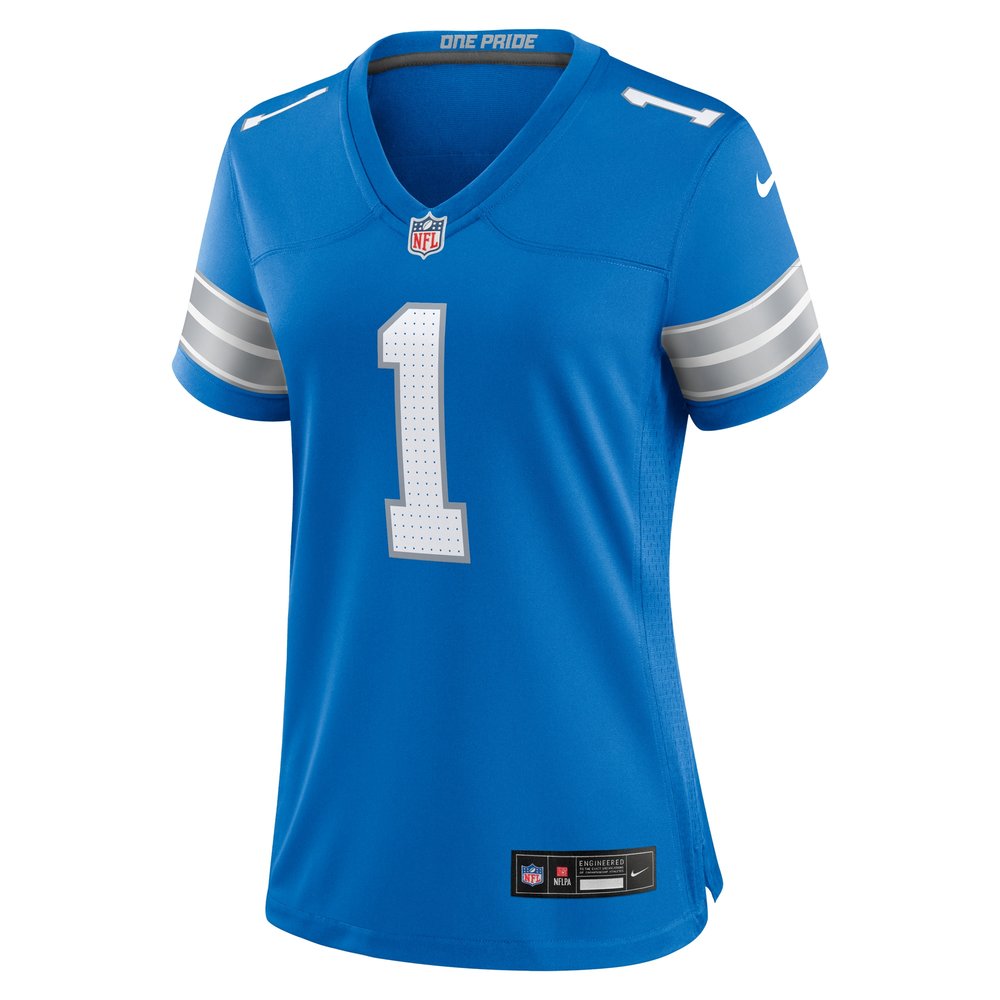 Men's Detroit Lions Number 1 Mom Blue Game Jersey 
