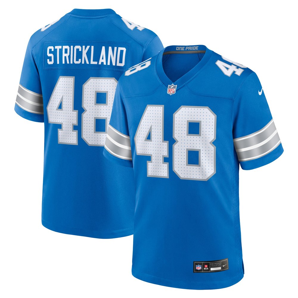 Men's Detroit Lions Loren Strickland Blue Game Jersey 