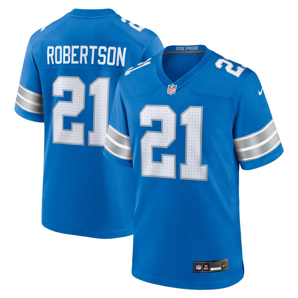 Men's Detroit Lions Amik Robertson Blue Game Jersey 