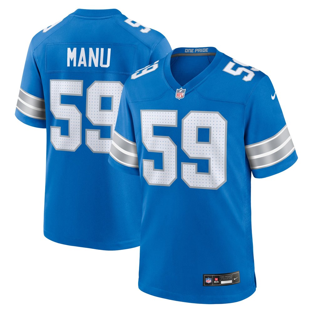 Men's Detroit Lions Giovanni Manu Blue Team Game Jersey 