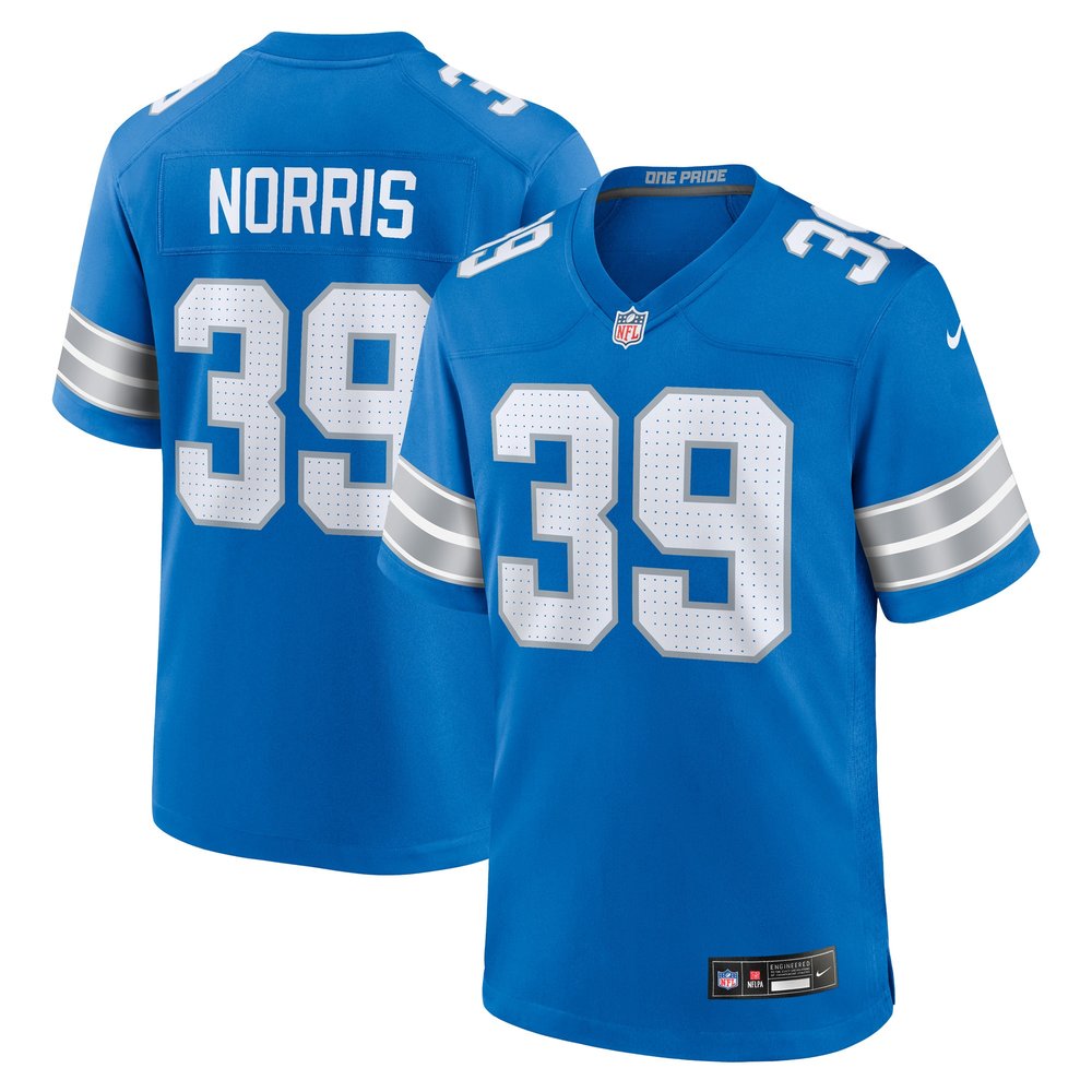 Men's Detroit Lions Morice Norris Blue Game Jersey 