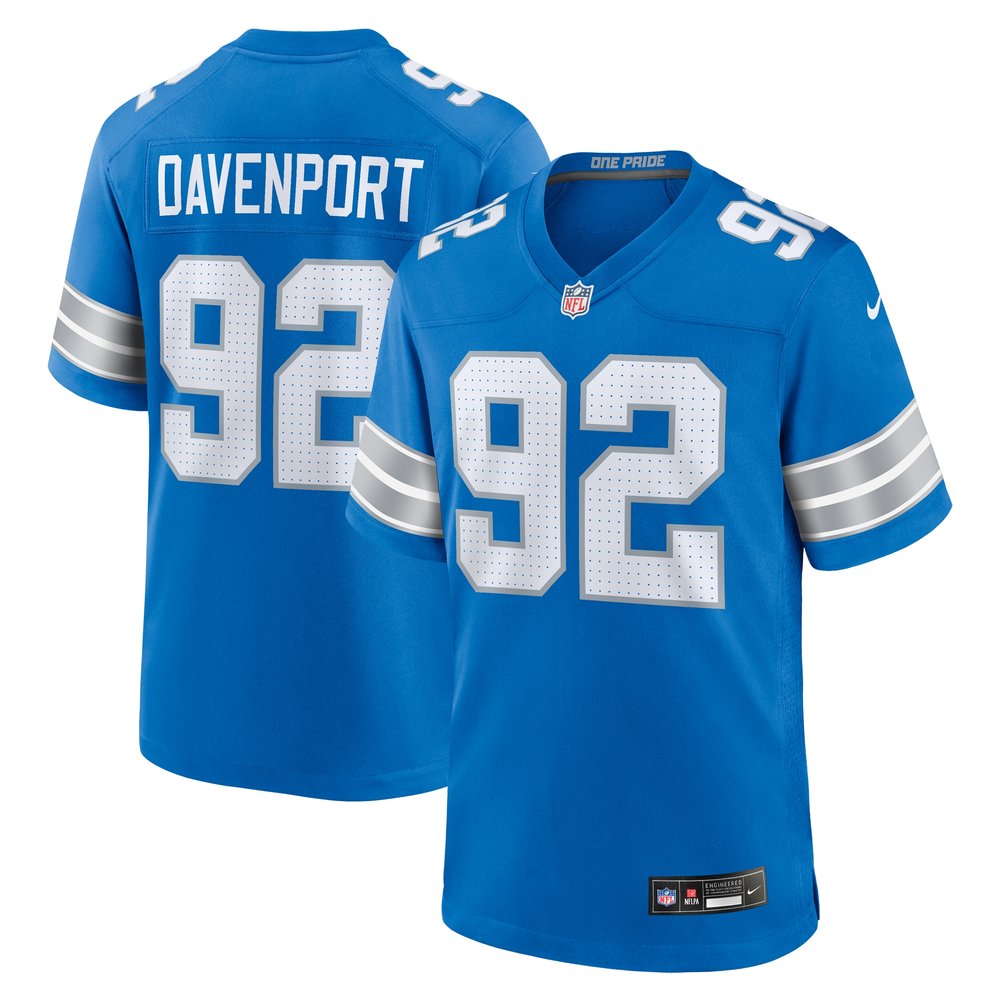 Men's Detroit Lions Marcus Davenport Blue Team Game Jersey 