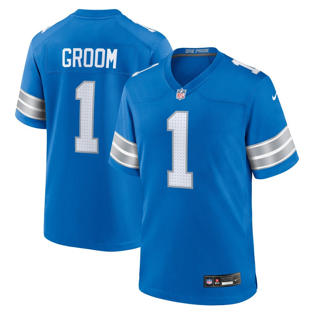 Men's Detroit Lions Number 1 Groom Blue Game Jersey 